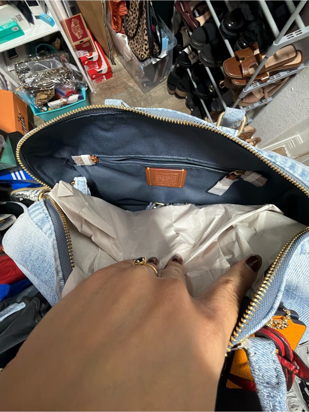 Coach Light Blue Denim Satchel with Red Heart & Orange Tag - Picture 8 of 9